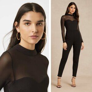 NEW French Connection Leah Jumpsuit Black Wedding Chic Neutral Elegant Mesh